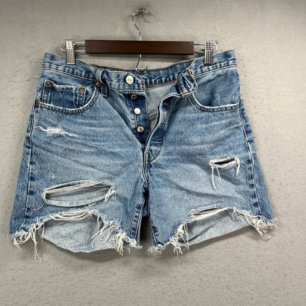 Levis Denim Shorts Women 30 Blue Jean 501 Distressed Cut Off Button Fly Festival